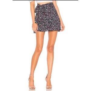 Lovers + Friends Gina True Wrap Skirt Womens SM Black Ditsy Floral Mini